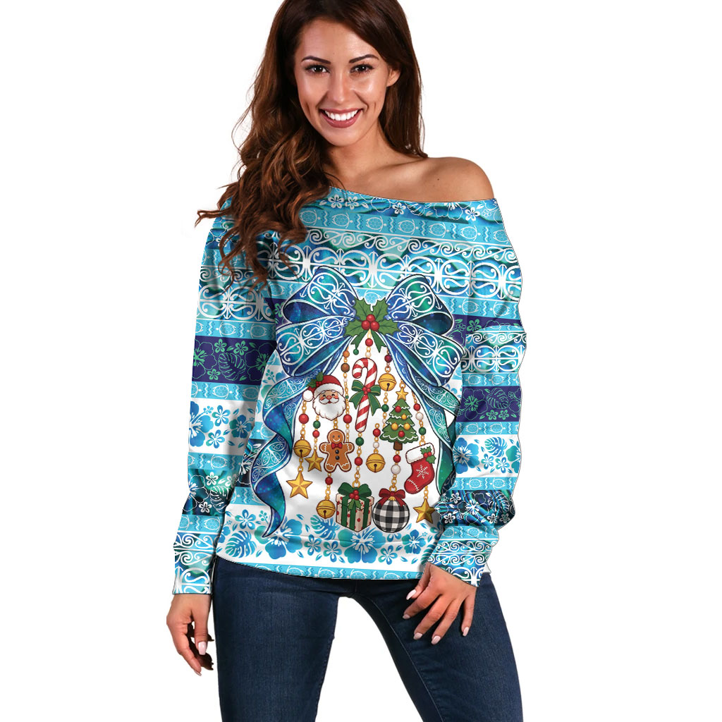 New Zealand Kowhai Ngutukaka Christmas Bow Off Shoulder Sweater Meri Kirihimete
