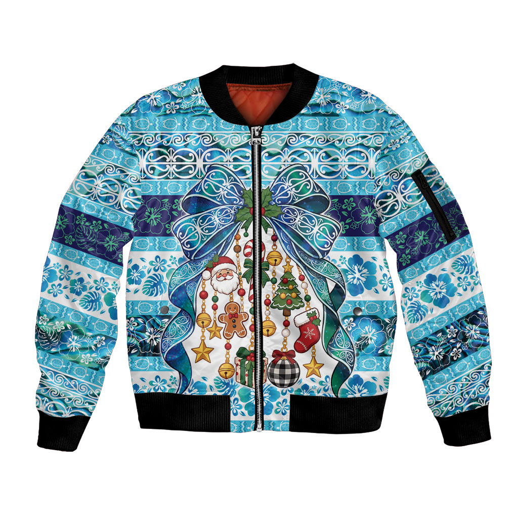 New Zealand Kowhai Ngutukaka Christmas Bow Sleeve Zip Bomber Jacket Meri Kirihimete