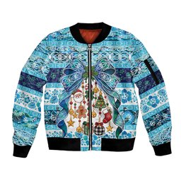 New Zealand Kowhai Ngutukaka Christmas Bow Sleeve Zip Bomber Jacket Meri Kirihimete