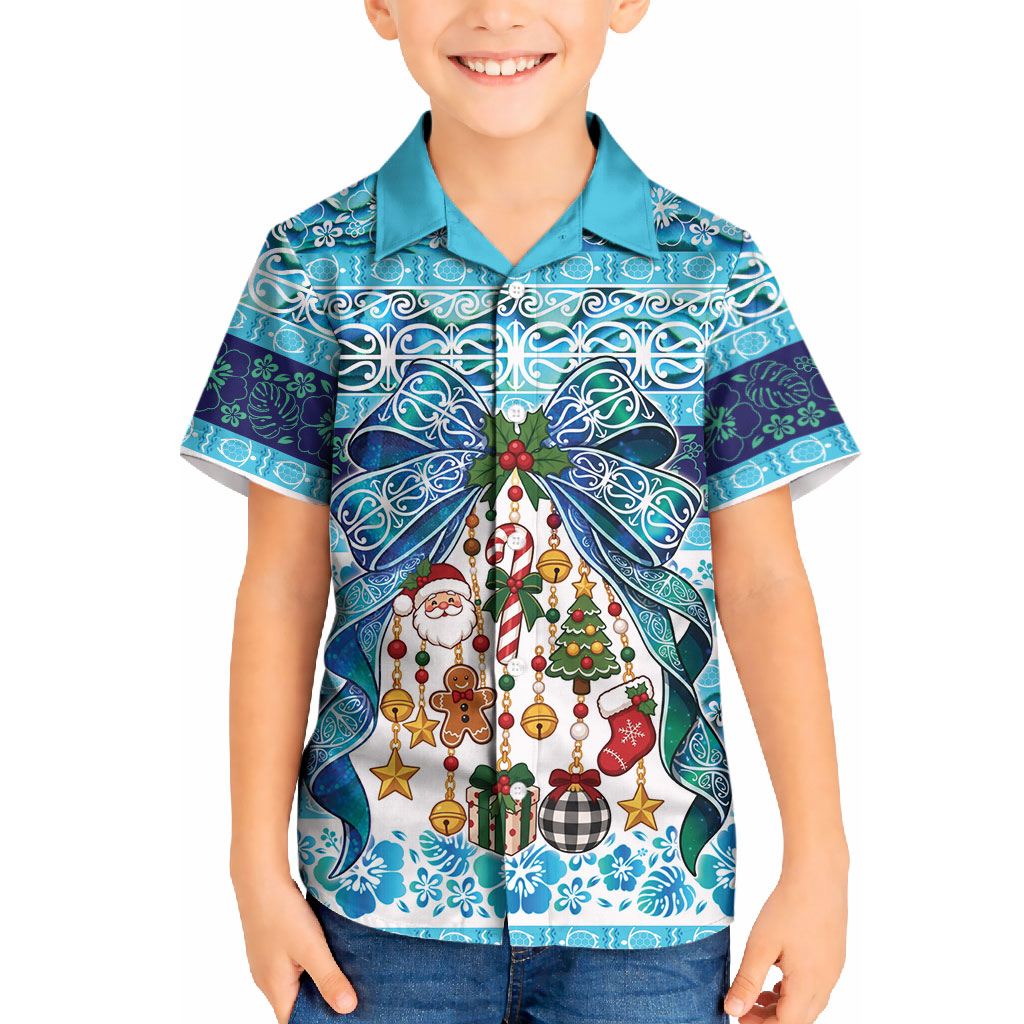 New Zealand Kowhai Ngutukaka Christmas Bow Kid Hawaiian Shirt Meri Kirihimete