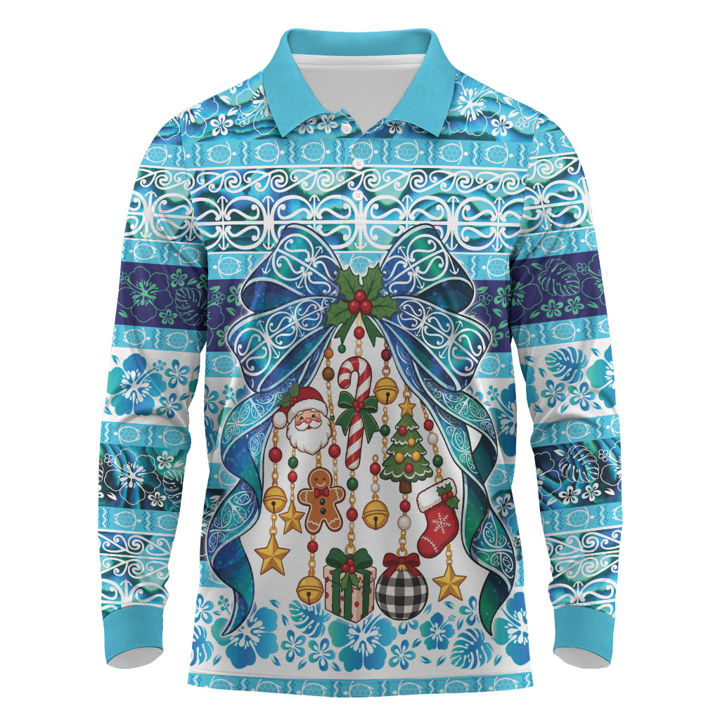 New Zealand Kowhai Ngutukaka Christmas Bow Long Sleeve Polo Shirt Meri Kirihimete