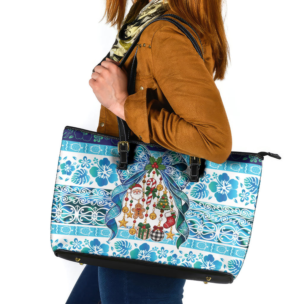 New Zealand Kowhai Ngutukaka Christmas Bow Leather Tote Bag Meri Kirihimete