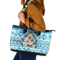 New Zealand Kowhai Ngutukaka Christmas Bow Leather Tote Bag Meri Kirihimete