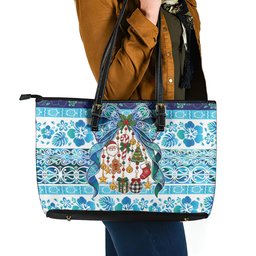New Zealand Kowhai Ngutukaka Christmas Bow Leather Tote Bag Meri Kirihimete
