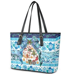 New Zealand Kowhai Ngutukaka Christmas Bow Leather Tote Bag Meri Kirihimete