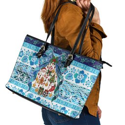 New Zealand Kowhai Ngutukaka Christmas Bow Leather Tote Bag Meri Kirihimete