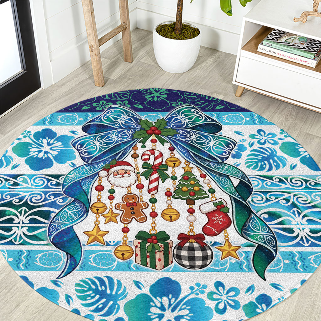New Zealand Kowhai Ngutukaka Christmas Bow Round Carpet Meri Kirihimete