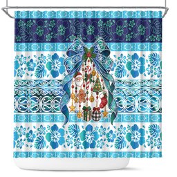 New Zealand Kowhai Ngutukaka Christmas Bow Shower Curtain Meri Kirihimete