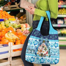 New Zealand Kowhai Ngutukaka Christmas Bow Grocery Bag Meri Kirihimete