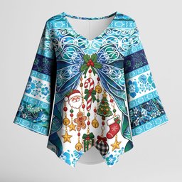 New Zealand Kowhai Ngutukaka Christmas Bow Kimono Sleeve Blouse Meri Kirihimete