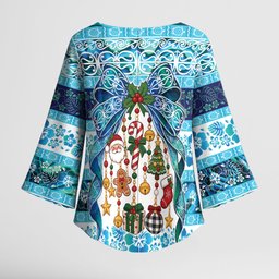 New Zealand Kowhai Ngutukaka Christmas Bow Kimono Sleeve Blouse Meri Kirihimete
