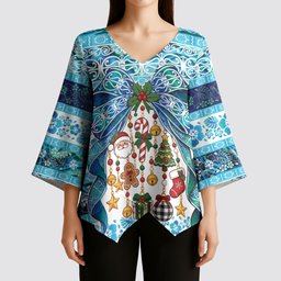 New Zealand Kowhai Ngutukaka Christmas Bow Kimono Sleeve Blouse Meri Kirihimete