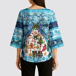 New Zealand Kowhai Ngutukaka Christmas Bow Kimono Sleeve Blouse Meri Kirihimete