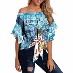 New Zealand Kowhai Ngutukaka Christmas Bow Off Shoulder Wrap Waist Top Meri Kirihimete