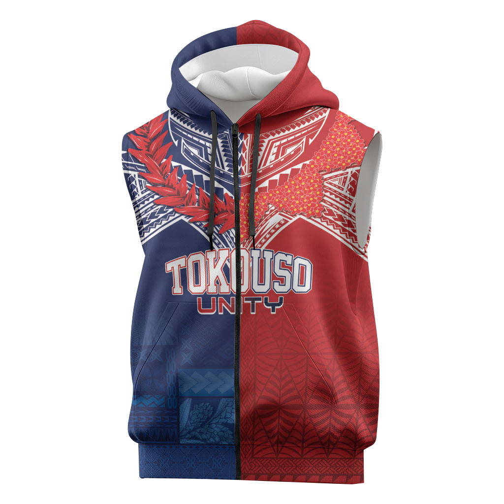 TokoUso Tonga Samoa Brothers Forever Custom Sleeveless Zip Hoodie Ulafala and Heilala Unity