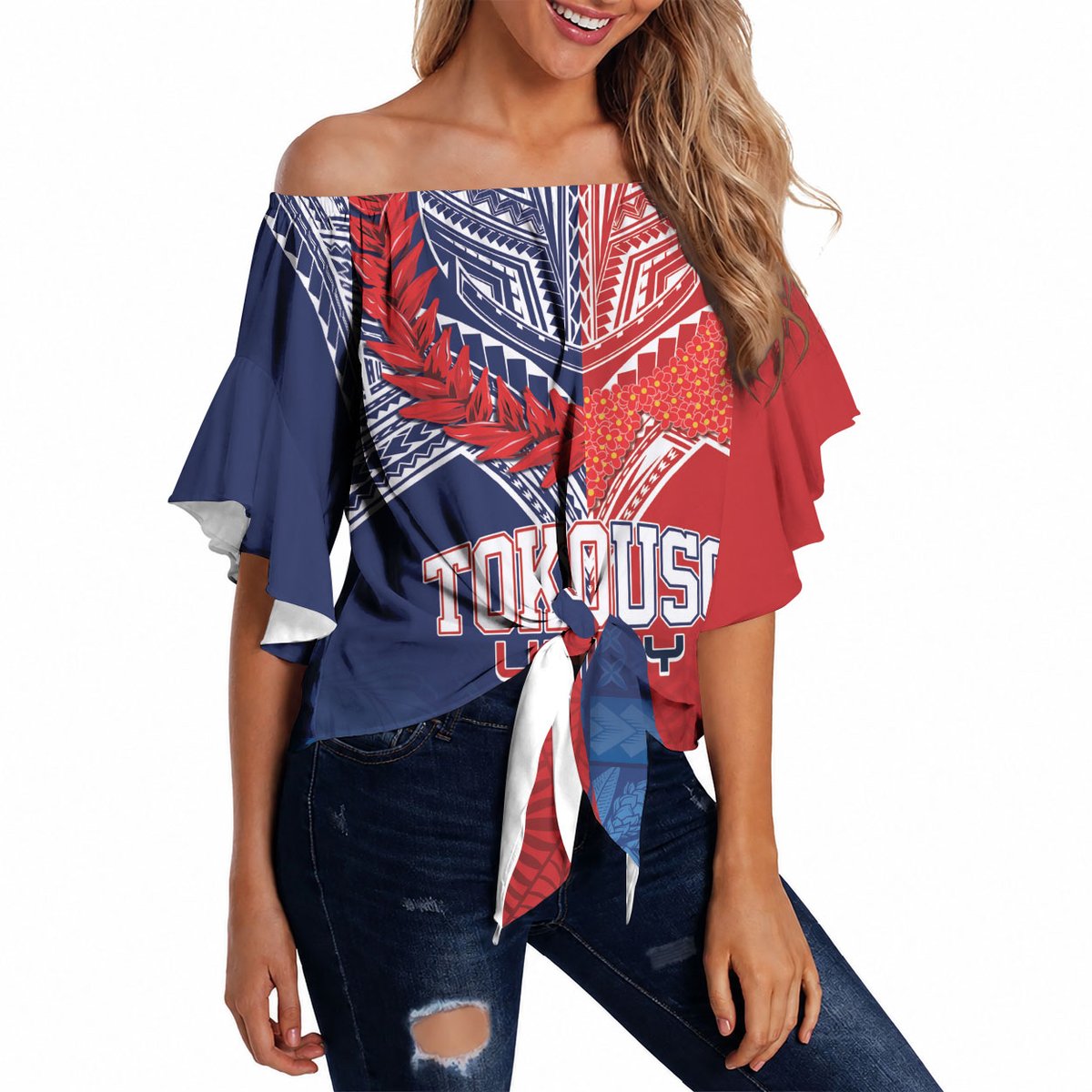 TokoUso Tonga Samoa Brothers Forever Custom Off Shoulder Wrap Waist Top Ulafala and Heilala Unity