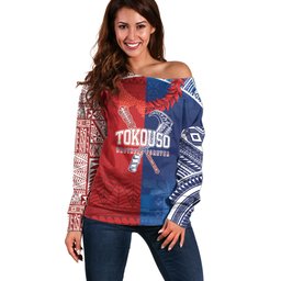 TokoUso Custom Tonga and Samoa Off Shoulder Sweater Warriors War Clubs