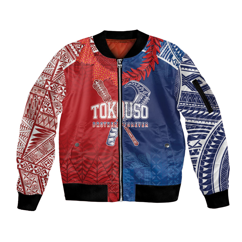 TokoUso Custom Tonga and Samoa Sleeve Zip Bomber Jacket Warriors War Clubs