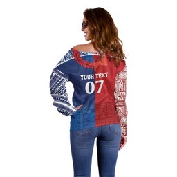 TokoUso Custom Tonga and Samoa Off Shoulder Sweater Warriors War Clubs