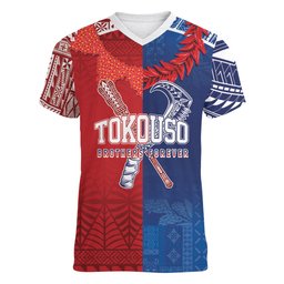 TokoUso Custom Tonga and Samoa Women V-Neck T-Shirt Warriors War Clubs