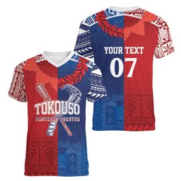 TokoUso Custom Tonga and Samoa Women V-Neck T-Shirt Warriors War Clubs