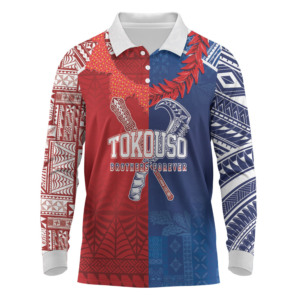 TokoUso Custom Tonga and Samoa Long Sleeve Polo Shirt Warriors War Clubs