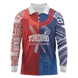 TokoUso Custom Tonga and Samoa Long Sleeve Polo Shirt Warriors War Clubs