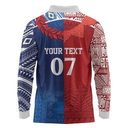 TokoUso Custom Tonga and Samoa Long Sleeve Polo Shirt Warriors War Clubs