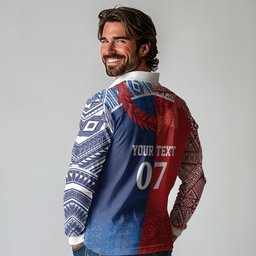 TokoUso Custom Tonga and Samoa Long Sleeve Polo Shirt Warriors War Clubs