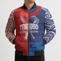 TokoUso Custom Tonga and Samoa Bomber Puffer Jacket Warriors War Clubs