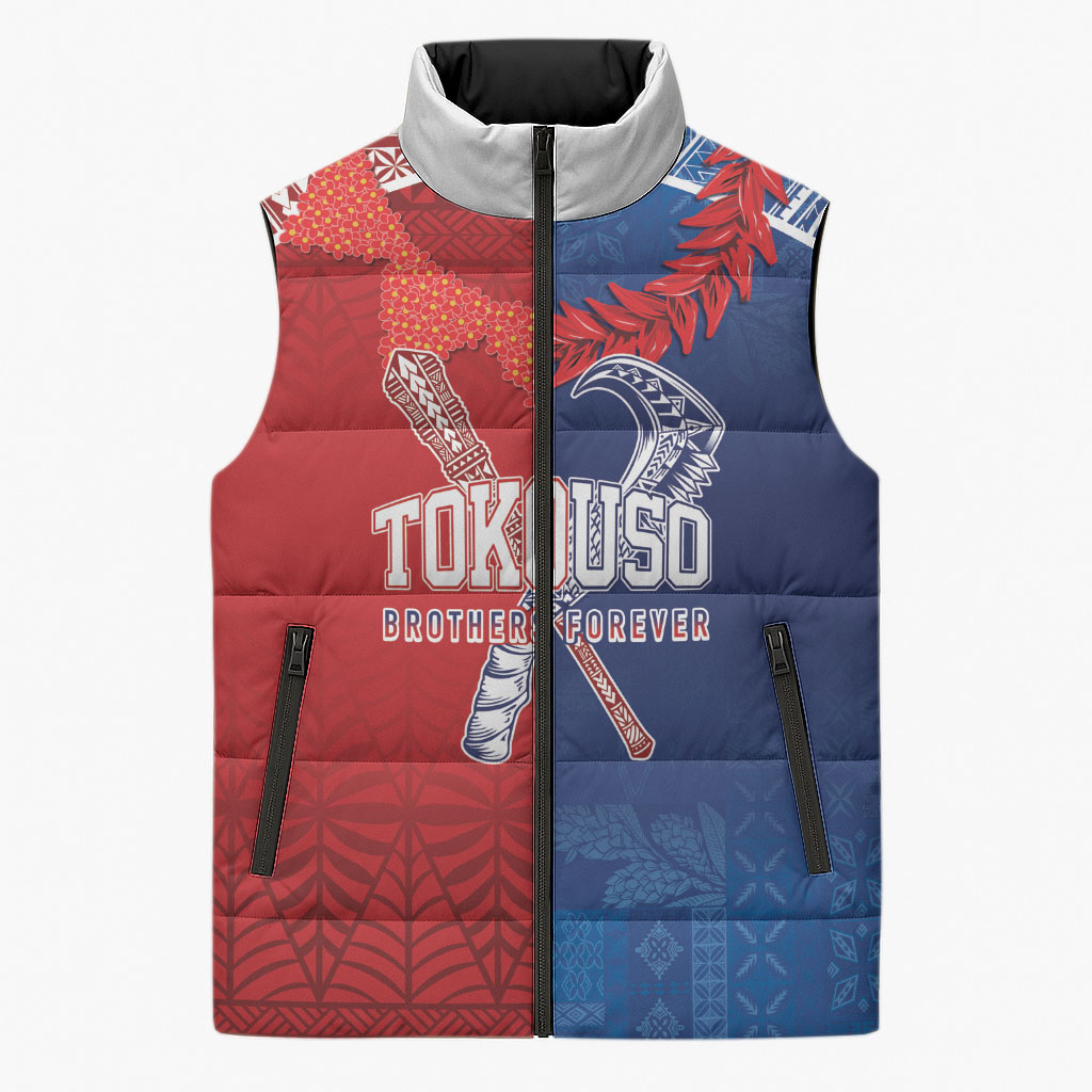 TokoUso Custom Tonga and Samoa Sleeveless Puffer Jacket Warriors War Clubs