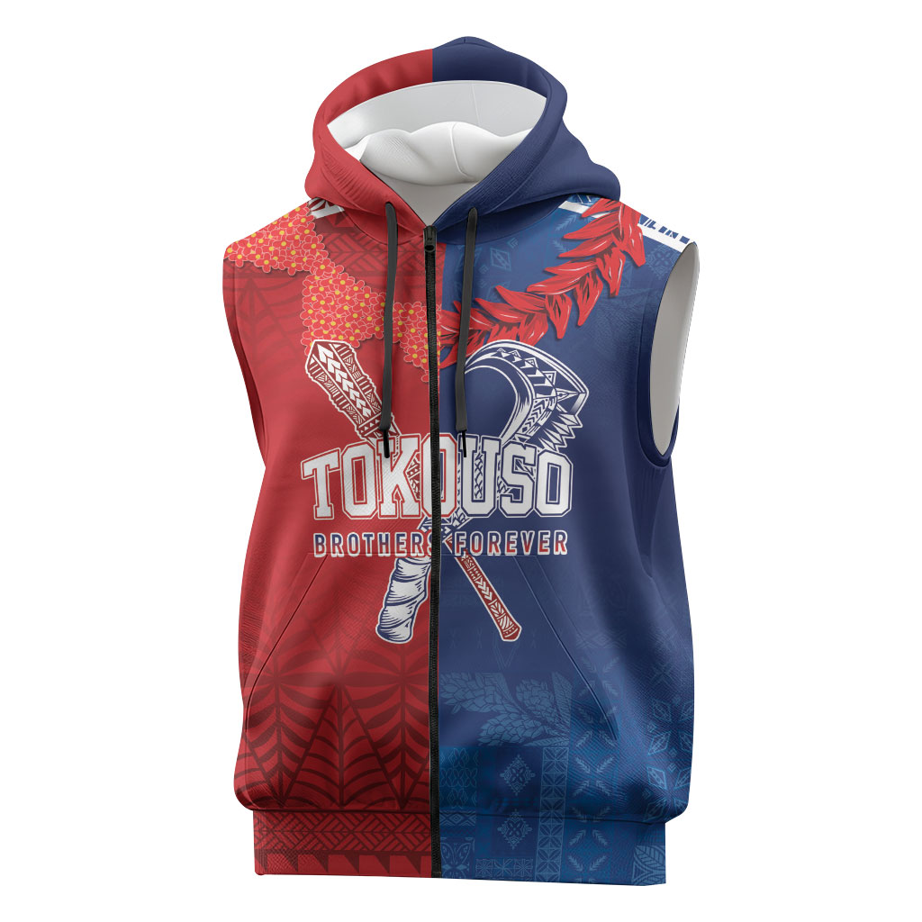 TokoUso Custom Tonga and Samoa Sleeveless Zip Hoodie Warriors War Clubs
