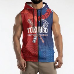 TokoUso Custom Tonga and Samoa Sleeveless Zip Hoodie Warriors War Clubs