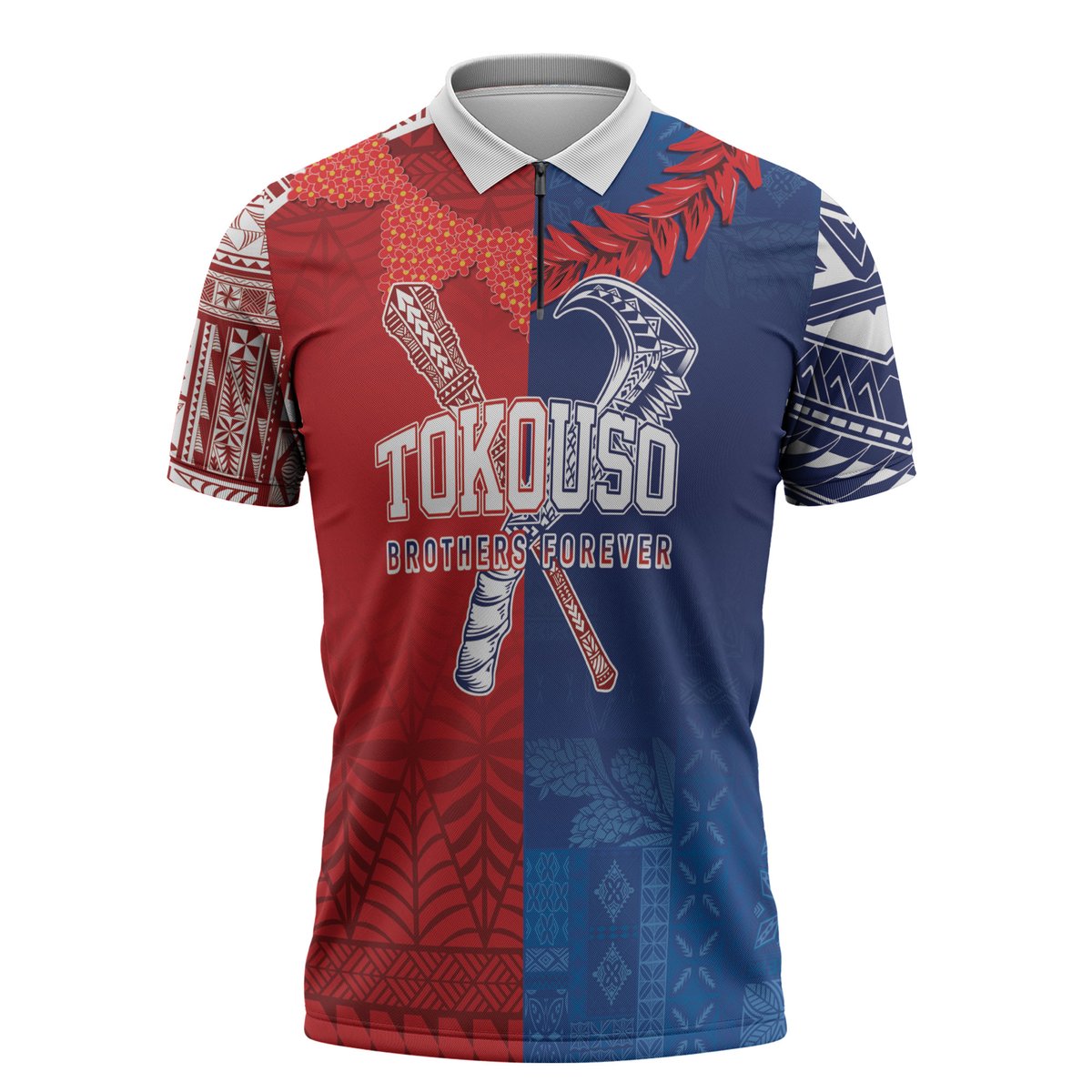 TokoUso Custom Tonga and Samoa Zipper Polo Shirt Warriors War Clubs