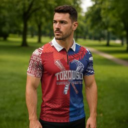TokoUso Custom Tonga and Samoa Zipper Polo Shirt Warriors War Clubs