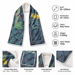 Aotearoa Maori Mangopare Christmas Pocket Scarf Pikawakawa and Tui