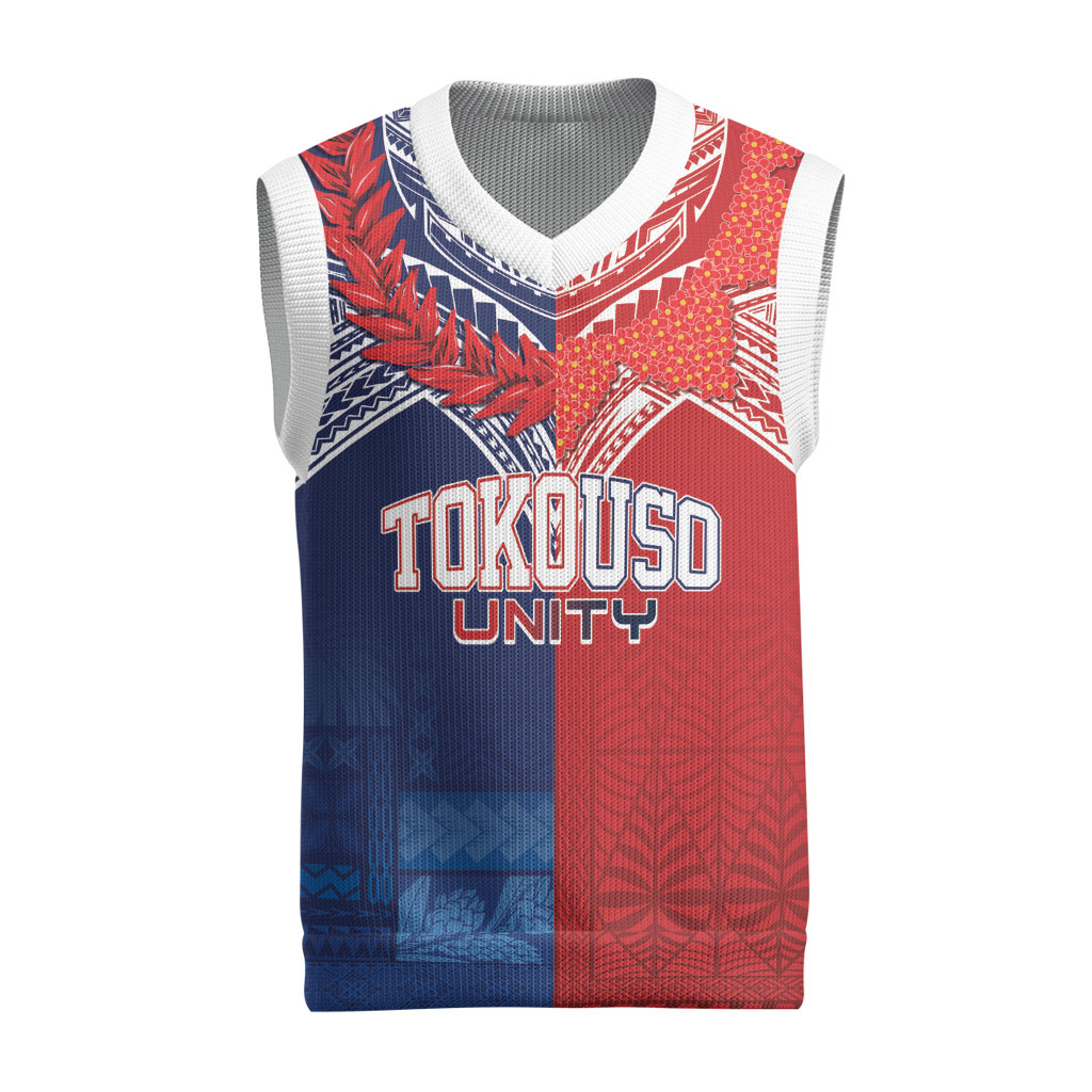 TokoUso Tonga Samoa Brothers Forever Custom Christmas Knitted V-Neck Vest Ulafala and Heilala Unity