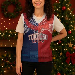 TokoUso Tonga Samoa Brothers Forever Custom Christmas Knitted V-Neck Vest Ulafala and Heilala Unity