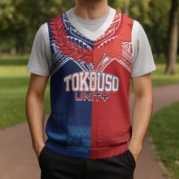 TokoUso Tonga Samoa Brothers Forever Custom Christmas Knitted V-Neck Vest Ulafala and Heilala Unity