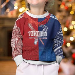 TokoUso Custom Tonga and Samoa Kid Ugly Christmas Sweater Warriors War Clubs