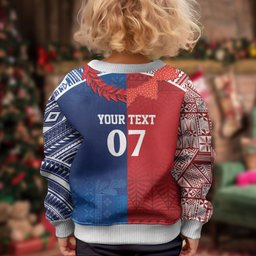 TokoUso Custom Tonga and Samoa Kid Ugly Christmas Sweater Warriors War Clubs