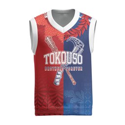 TokoUso Custom Tonga and Samoa Christmas Knitted V-Neck Vest Warriors War Clubs