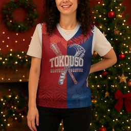 TokoUso Custom Tonga and Samoa Christmas Knitted V-Neck Vest Warriors War Clubs