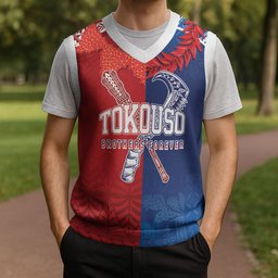 TokoUso Custom Tonga and Samoa Christmas Knitted V-Neck Vest Warriors War Clubs