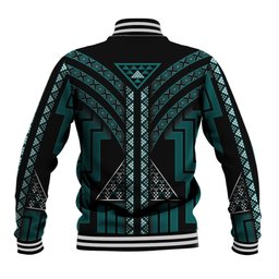 New Zealand Manta Ray Baseball Jacket Maori Tukutuku Taniko Motifs Teal