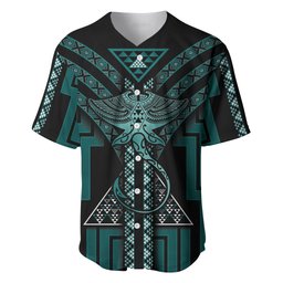 New Zealand Manta Ray Baseball Jersey Maori Tukutuku Taniko Motifs Teal