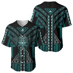 New Zealand Manta Ray Baseball Jersey Maori Tukutuku Taniko Motifs Teal