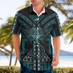 New Zealand Manta Ray Hawaiian Shirt Maori Tukutuku Taniko Motifs Teal