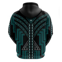 New Zealand Manta Ray Zip Hoodie Maori Tukutuku Taniko Motifs Teal