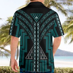 New Zealand Manta Ray Hawaiian Shirt Maori Tukutuku Taniko Motifs Teal
